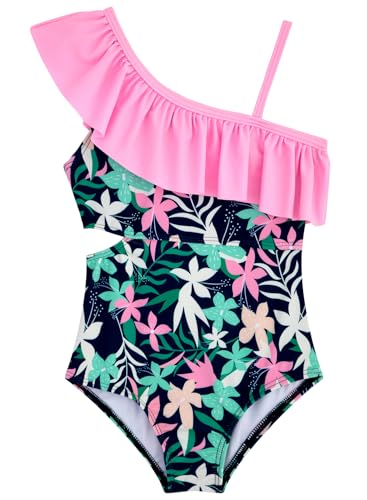Image of Alakuoti Girls One Piece Swimsuits Cutout Ruffle Bathing Suit Quick Dry Beach Swimwear with Adjustable Strap 5-14 Years