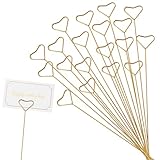 Abeillo 20Pcs Floral Picks Card Holders, 12'' Metal Flower Place Card Holder, Wire Floral Card Holder Picks Clip, Flower Card Holder Stick for Photo Picture Greeting Cards Postcards, Gold