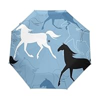 Horse Print Compact Umbrella Auto Open Close Umbrella Travel Windproof Anti-UV