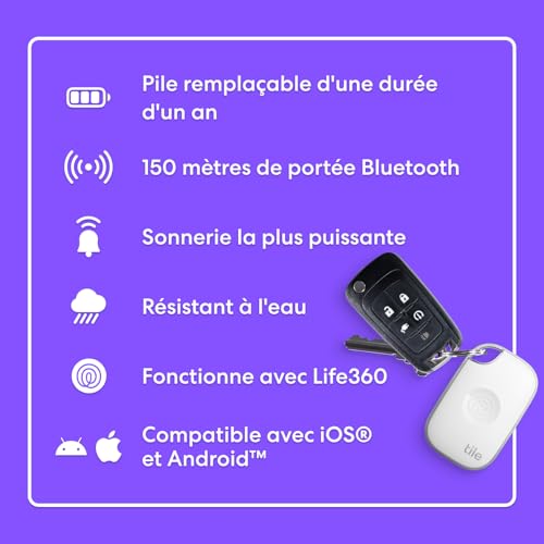 Tracker de téléphone Tile Pro 2024 compatible iOS Android noir et blanc