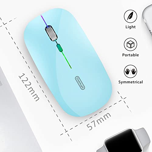 Image of Uiosmuph LED Wireless Silent Mouse, G12 Slim Rechargeable, 2.4G Portable USB Optical Computer Mice with USB Receiver and Type C Adapter (Blue)
