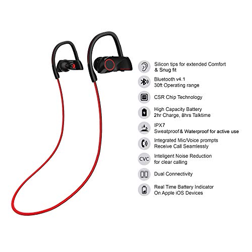 Image of Red Lemon Bolt S280 Bluetooth Sports Stereo Wireless IPX7 Waterproof Headphone (Red-Balck)