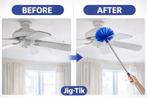 Jig-Tik 100 Inch Extendable Ceiling Fan Cleaning Duster with Telescopic Stainless Steel Rod | Detachable & Washable Microfiber Heads | Long Handle for Fan, Cobweb, AC & Curtain Cleaning (Blue) 4