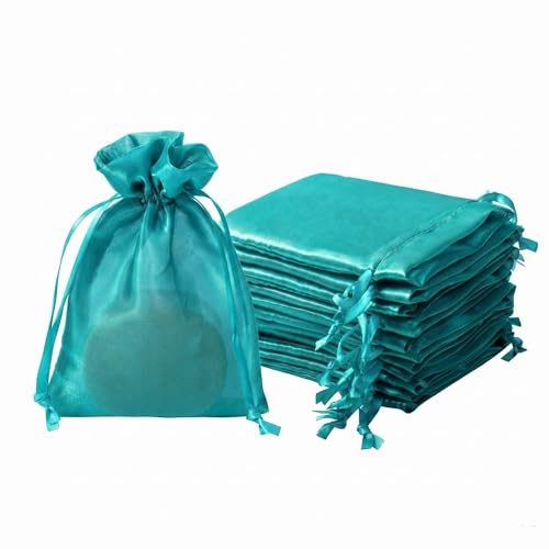 Image of QIANF 20 Pcs Peacock Blue Small Organza Bags 4X6 inch for Wedding Favors with Drawstring, Mini Mesh Gift Bags Jewelry Pouch for Candy Bridal Shower Party Favor Baby Shower Christmas