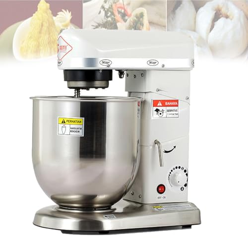 VzxCrue Generics Food Stand Mixer Commercial,3-In-1 Electric Bakery Equipment,with Beater & Dough Hook,for Baking Pizzeria Restaurant White-5L