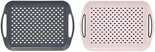 2X Set of Anti-Slip Rectangular Non-Slip Top and Bottom Plastic Dinner/ Drinks Serving Tray with High Grip Rubber Surface, Easy Grip Handles,(Grey&Pink)