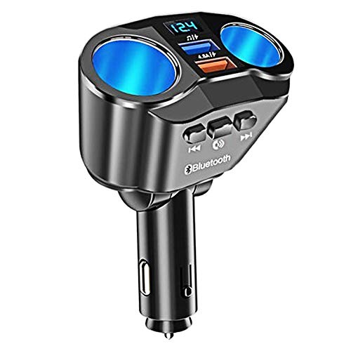 SONZON Bluetooth transmisor FM USB cargador de coche adaptador divisor, 2 zócalos coche encendedor multi toma de corriente con voltímetro LED