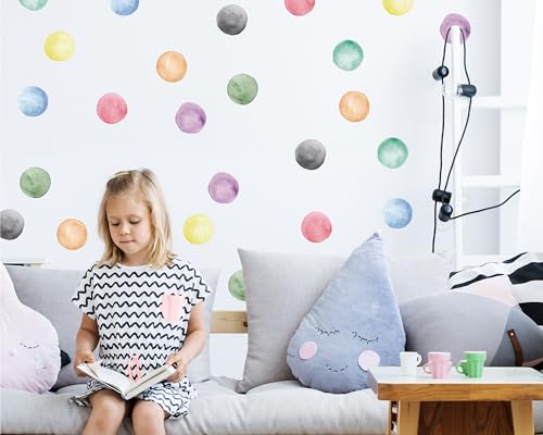 Wallency Polka Dot Wall Decals - Fabric Wall Decals - Watercolor Pastel Rainbow Wall Decals - Kids Room Nursery Bedroom Colorful Confetti Decal - Peel & Stick, Removable Wall Stickers  thumb #4