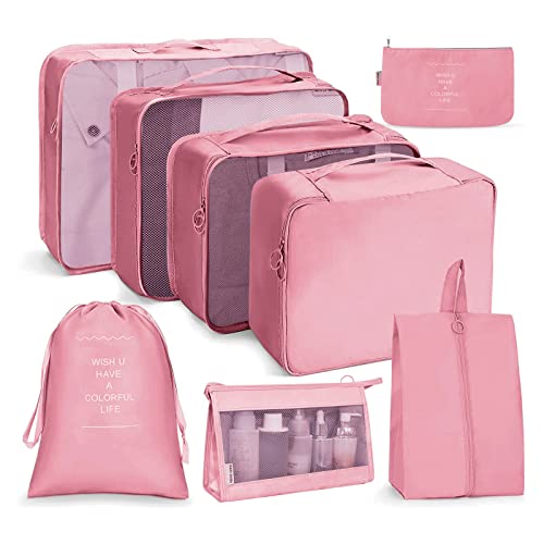 OSDUE Packing Cubes for Suitcase, 8PCS Travel Organiser Packing Bags, Travel Accessories Organizers Essentials, Clothes Shoes Cosmetics Toiletries Storage Bags