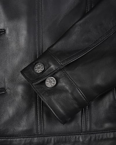 Image of fjackets Real Lambskin Vintage Trucker Leather Jacket Men - Shirt Collar Style Leather Jackets For Mens