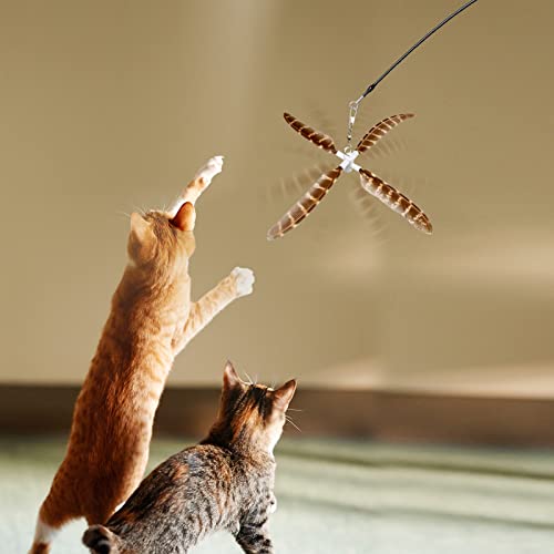 Uahpet Natural Feather Cat Toys For Indoor Cats Retractable Cat Wand 60Inch Safe Hunting Distance Interactive Toys For Kittens With 4Pcs Different Senses Replacement Teasers Arouse Cat Desire To Hunt #TOP4