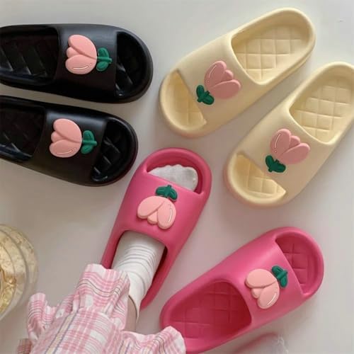 Sweet Rose Design Slippers for Women Cozy Non-slip Platform Sandals Open Toe House Shoes Summer Shower Bedroom Slippers3