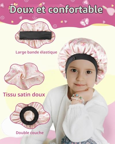 Bonnet Enfant en Satin Douce, Réglable Double Couche pour Filles Garçons – vue 3