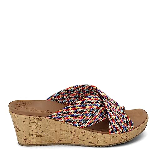 Skechers Skechers womens Slide Wedge Sandal, Real Multi, 6 US