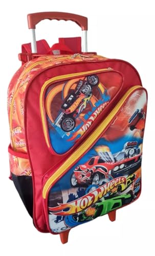 Genérico Mochila Escolar Hot Velozes Carros Wheelss 3 Bolsos Rodinhas G Vermelho