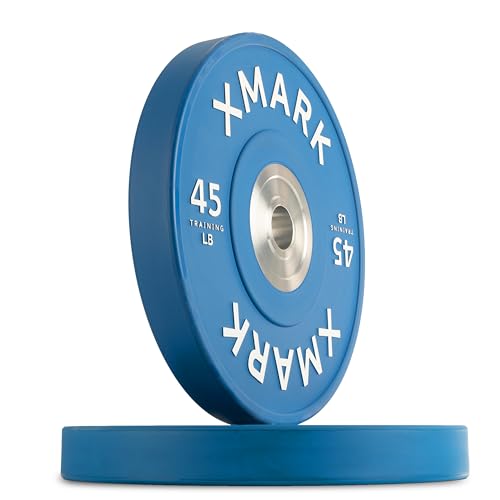 XMARK 45 lb Premium Virgin Rubber Bumper Plates with Chrome-Plated Steel Inserts for Serious Lifters