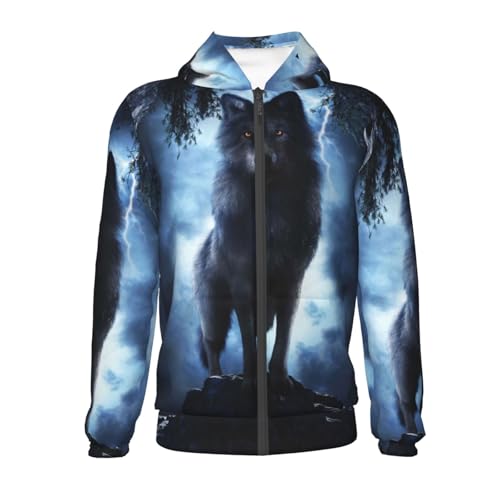 Night Scene of Wolves Kids Pullover Hoodies Boys Zip Up Sweatshirts Girls Athletic Clothes with Pocket2