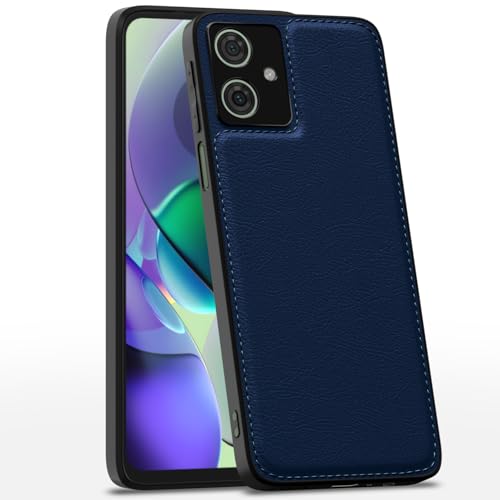 Image of Amazon Basics Back Cover for Motorola Moto G54 5G / G54 Power 5G / G64 5G | Leather Finish | Raised Edges & Super Soft-Touch | Full Camera Protection Bumper Case (Blue)