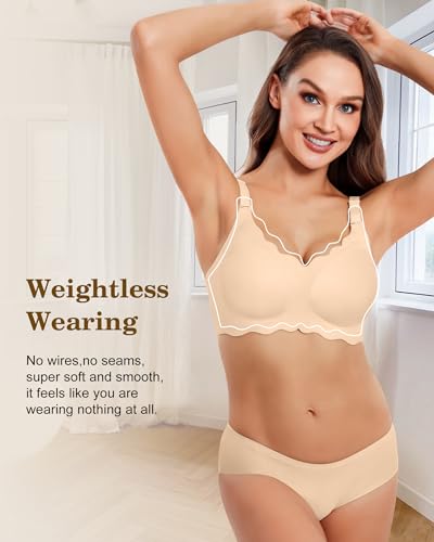 Image of HORISUN Wireless Seamless Bras for Women No Underwire Wavy V Neck Soft Support Full Coverage Comfortable Bra