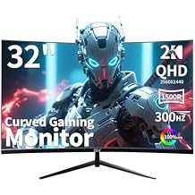 ZZA 32 Inch Curved Gaming Monitor, QHD 2560x1440, Ultra 300Hz & 240Hz Refresh Rate, Computer Monitor VA Panel,1500R, 1ms, HDR, AMD FreeSync Premium, NVIDIA G-SYNC Compatible
