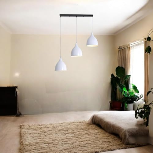 Image of GreyWings Modern Triple White Dome Pendant Hanging Light for Ceiling, Aluminium, Drop, Antique Decor, (Bulb is not Included) White, 3 Lamp Linear Set
