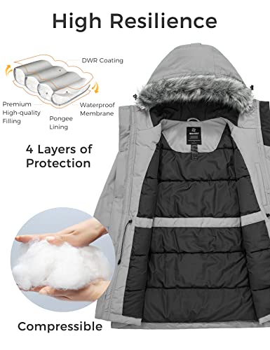 Wantdo Ladies Parka Faux Fur Hood Insulated Puffy Coat Winter Jackets Gray S #TOP2
