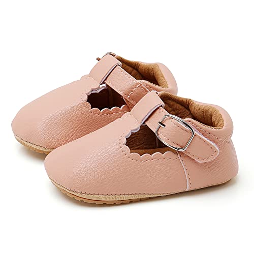 Rvrovic Baby Girl Moccasins Princess Sparkly Mary Jane Dresses Shoes Premium Lightweight Soft Sole Crib Shoes Toddler Shoes(6-12 Months Infant,A1-Pink) #TOP1