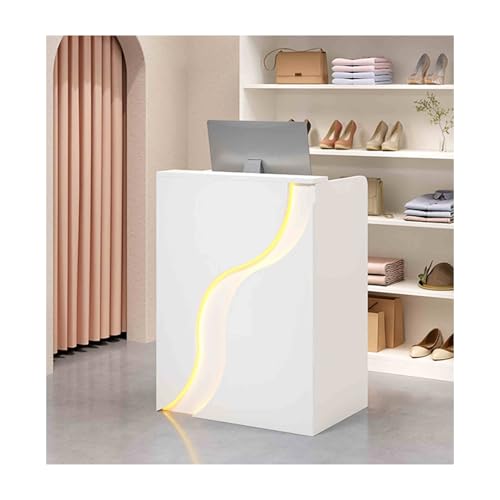 Generico Banco Reception Moderno Bianco da 100 cm, Piano Frontale Color Crema, Pannello Ecologico, Design spazioso, Elegante Mobile per Ufficio per Uso Commerciale, solu