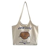 [ザボンチー] かわいいキャンバスバッグ トートバッグ 大容量 肩掛けバッグ 通学 出掛けバッグ ファスナー/ボタン付き (かわいいドッグ)