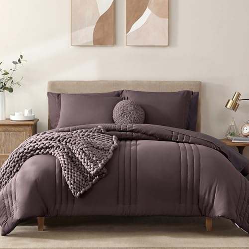 Image of Monbix Full Size Comforter Sets - 7 Pieces Bed in a Bag Full, ltalian Plum Bedding Sets with Comforter, All Seasons Comforter Bed Set with Sheets, Pillowcases & Shams