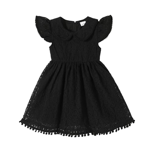 YOUNGER TREE Toddler Girl Dress Elegant Lace Pom Pom Peter Pan Collar Party Princess Wedding Dresses 6M-5T(Black 6-12 Months)