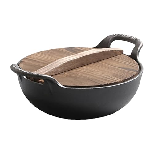 Wok de hierro fundido TARSHYRY con tapa de madera 32cm