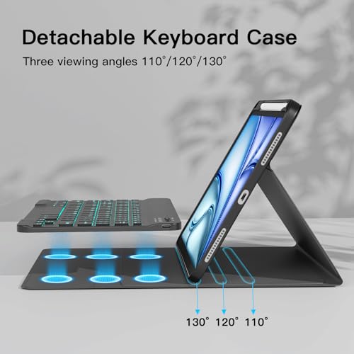 Image of RAYMCRAFT for iPad Air 11-inch Case with Keyboard M4 /M3 /M2 (2026 /2025 /2024), Mouse and Detachable Wireless Keyboard Combo for iPad Air 5th /4th 10.9-inch, 7-Color Backlight with Pencil Holder, Black
