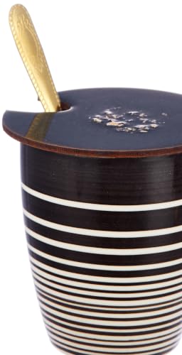 Image of The Earth Store Ring Brown Coffee Mug with Lid and Spoon Set of 2 | 280ML Ceramic Coffee Mugs Set of 2 | Resin Art Wooden Lid & Golden Spoon | Premium Coffee Mugs for Gift