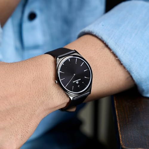 Image of Franklord Ultra-Slim Men's 5 mm Swiss Movement Dress Watch - 40 mm Case, Sapphire Crystal, 316L Stainless Steel with Leather Strap