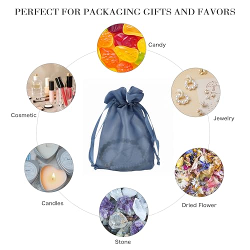 Image of QIANF 20 Pcs Smoke Blue Small Organza Bags 3X4 inch for Wedding Favors with Drawstring, Mini Mesh Gift Bags Jewelry Pouch for Candy Bridal Shower Party Favor Baby Shower Christmas