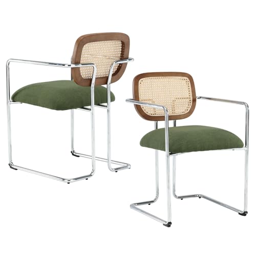 Wahson Set di 2 Sedie da Pranzo in Tessuto di Lino Sedie da Cucina Moderne con Struttura in Metallo Sedie da Salotto con Braccioli Imbottite per Sala da Pranzo/Ristorante, Verde