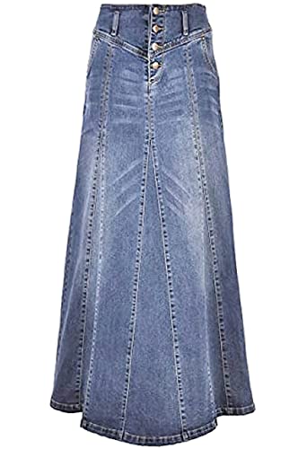 ebossy Women's High Rise Distressed Wash Denim Skirt A Line Swing Maxi Long Jean Skirts