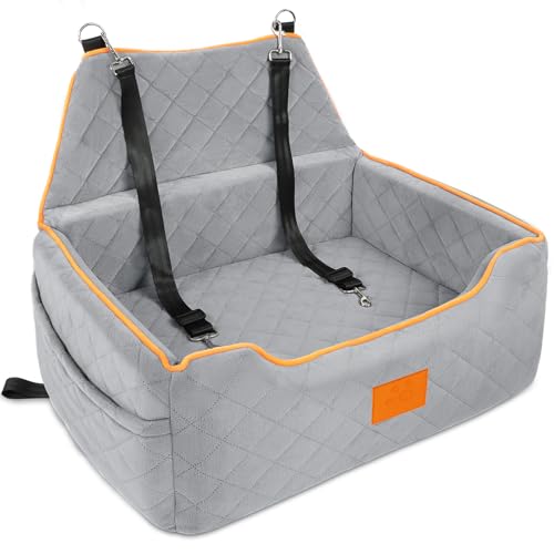 Dog Car Seat for Large/Medium Dog, Dog Booster Seat for Dogs Under 55Lbs or 2 Small Dogs, Detachable and Washable Travel Dog Seat with Thick Cushion and Storage Pockets (Gray)