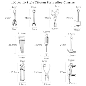   KitBeads-100pcs-Antique-Silver-Tool-Charms-Alloy-Hammer-Wrench-Charms-10-Styles-Home-Tool-Charms-for-Jewelry-Making-Bulk-Bracelets