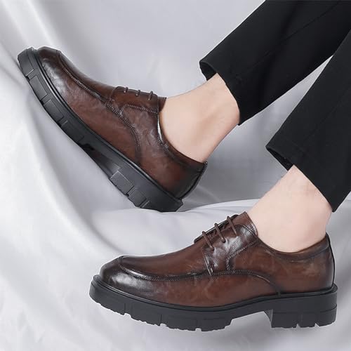Men's Leather Lace Up Platform Block Heel Business Oxford Shoes Fashion Slip-On Round Toe Breathable Casual Tuxedo Leather Shoes3