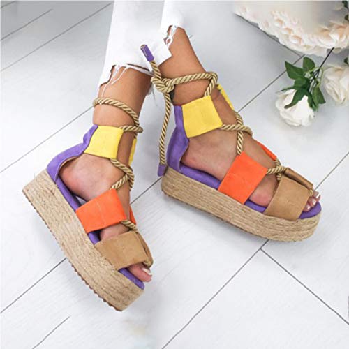 MIAOXIAO Corde De Chanvre Sandales Été Femmes Épais Bas Foot Strap Sandal Ouvert Toe Flip Flop Chaussures Femmes,2,EU 38.5 Cover