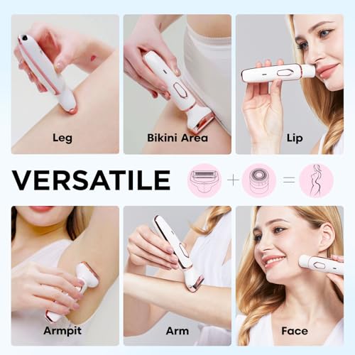 Image of Electric Razor - Shaver - Trimmer for Women: 2 in 1 Painless Body Razors and Facial Hair Remover - Rechargeable Hair Removal Kit for Face Body Leg Bikini Underarm Arm