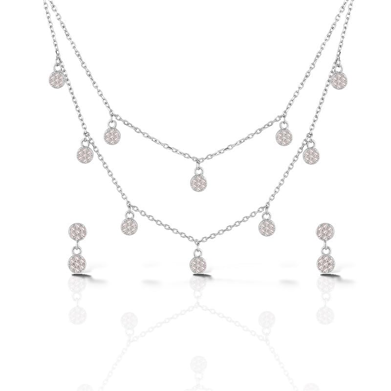 luxevogue 925 Sterling Silver Necklace With Earrings Jewellery Set For Girls and Women | 925 Stamp & Authenticity Certificate, Rhodium Gold Plated Jewellery Set-picture-45