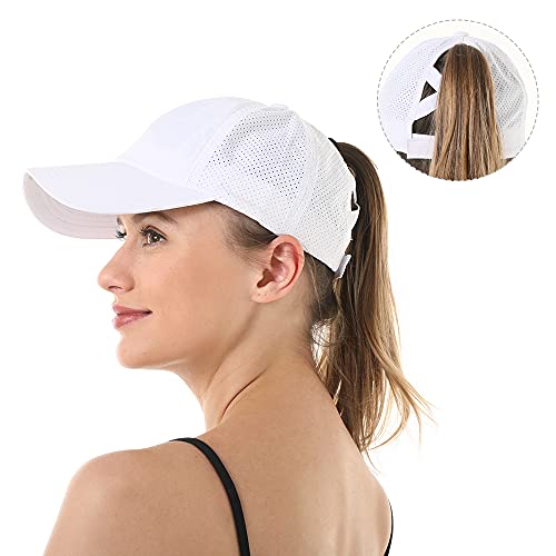 Bonvince Womens Criss Cross Ponytail Hat Quick Drying Baseball Cap Sun Hats Uv Protection Sport Caps White #TOP1