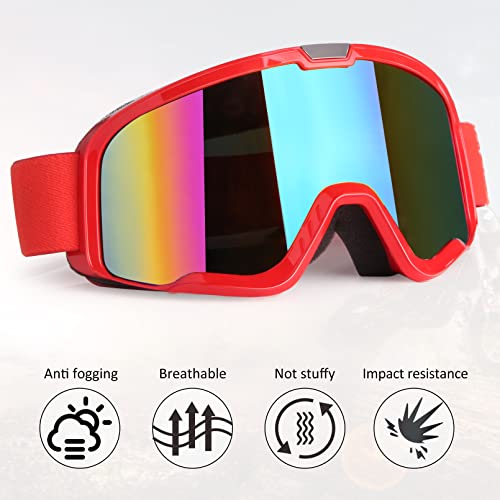 Image of Dirt Bike ATV Goggles Motorcycle Motocorss Riding Racing Glasses | MX Offroad Goggles, UV400, Anti-Fog Scratch Lens, Dustproof Windproof, for Men Women Youth, Red Frame + Colorful Lens
