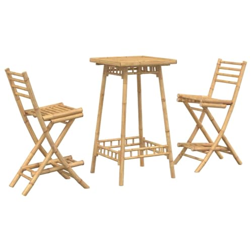 vidaXL Ensemble de bar d'extérieur pliable en bambou 3 pièces - Table et chaises de bar d'extérieur - Table et chaises de jardin - Ensemble de bar de...