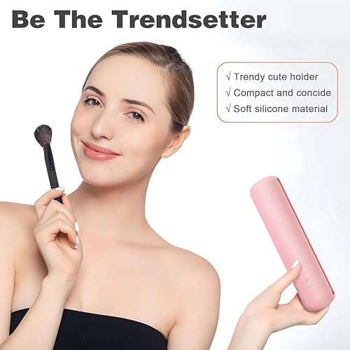 Image of Hian Silicone Makeup Brush Holder Travel Case with Magnetic Closure - Soft Waterproof Cosmetic Organizer, Anti-Fall Protective Storage Pouch for Makeup Brushes & Beauty Tools (Pink,Pack of 1)
