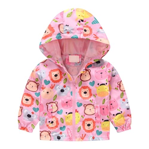 Kids Cute Cartoon Graphic Windbreaker Jacket Lightweight Hooded Rainproof Coat Fall Winter Outdoor Hiking Clothes