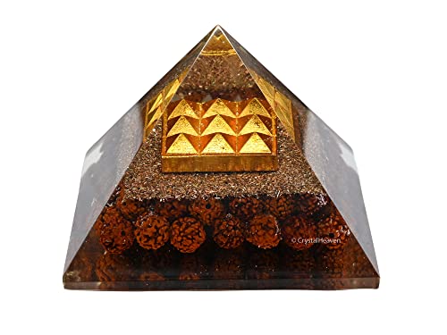 Image of Crystal Heaven Rudraksha Pyramid With 9 Pyramid Plate-Orgone Pyramid For Positive Energy,Vastu,Reiki And Chakra Healing